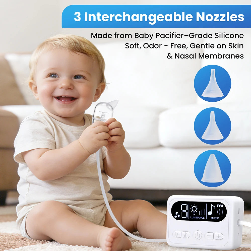 Baby Nasal Aspirator Electric Nose Cleaner with Built-In Music Nursery Rhymes Rechargeable Nose Booger Sucker for Infants Babies