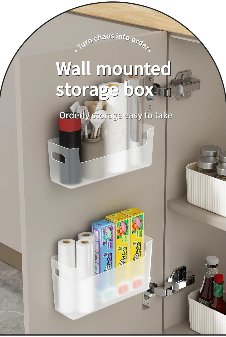 WORTHBUY Wall Mounted Punch Free Self Adhesive Storage Rack Holder Cabinet Door Plastic Organiser Shelf Kitchen Accessories