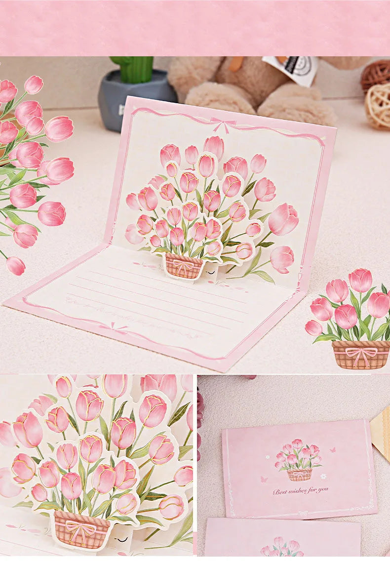 Pop up 3D bouquet greeting card postcard Father's Valentine's  March 8t Mother's Day blessings National Day creative cards gift