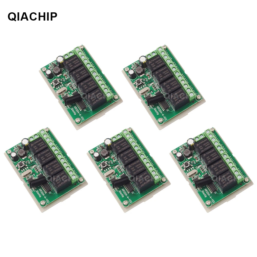QIACHIP 4CH 433.92MHz Relay Module – DC 5V/12V/24V/48V 10A Wireless Remote Control Switch for EV1527, DC Motor DIY