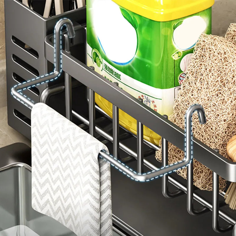 Stainless Steel Kitchen Sink Storage Rack, built-in Sponge Rack And Drainage Basket For Kitchen Cleaning And Storage