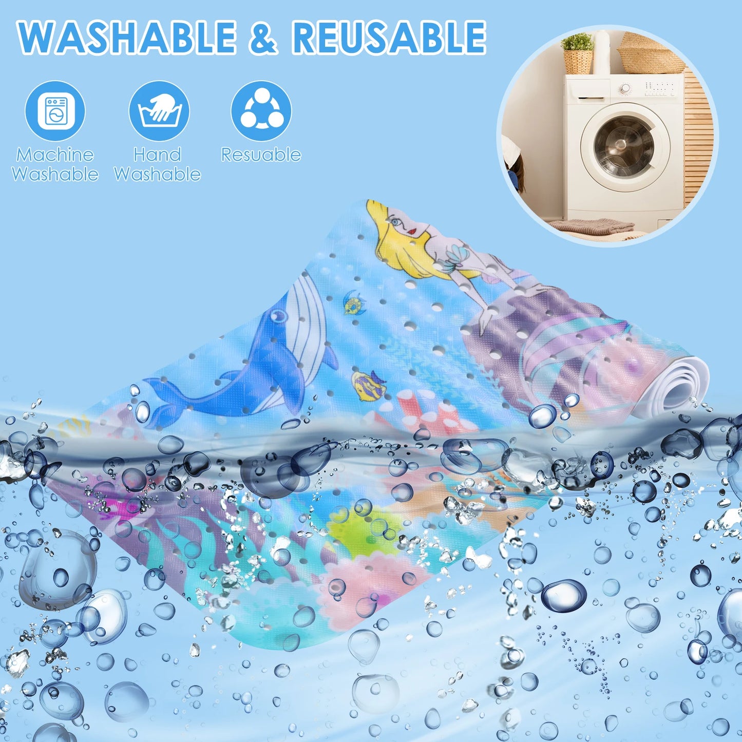 Large Cartoon Bath Mat Baby Kids Cute Sea World Anti-Slip Shower Bathtub Mats With Sucker Soft Massage Pad