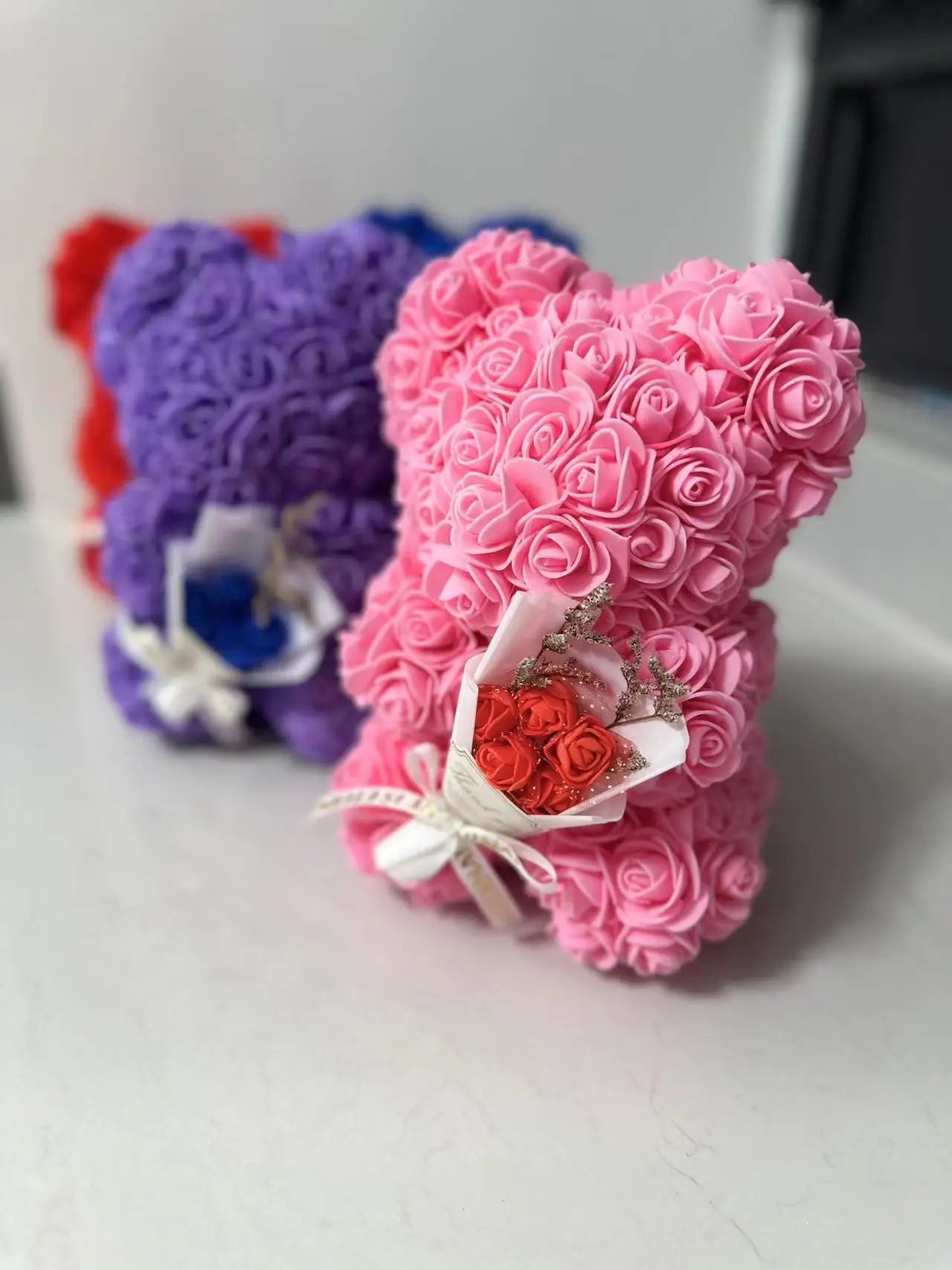 Valentines Day Gift 25cm Artificial Rose Bear With Box For Girl Friend Women Mother's Day Gift Brithday Present Wedding Party