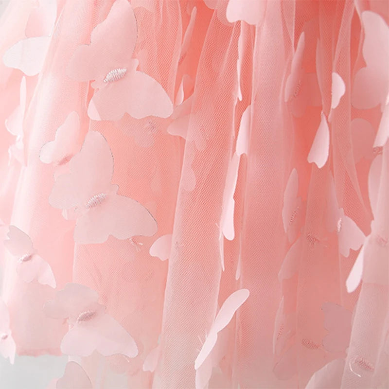 Summer 0-3 Girls' Dress Solid Color Butterfly 3D Mesh Splicing Butterfly Wings Strap Fluffy Dress