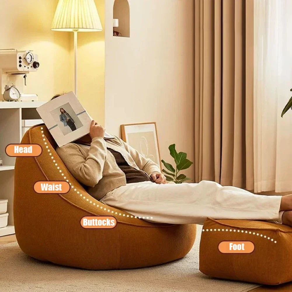 Single Lazy Bean Bag Sofa Upscale Soft Balcony Comfortable Sofa Chair with Footrest Padding Included Home Furniture