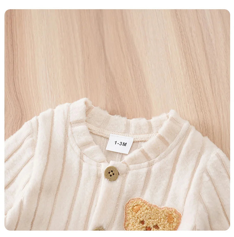 Winter Baby Toddler Onesie+Hats Button Bear Warmth Lovely 0-18 Months Newborn Knitted Romper Round Neck Soft Minimalist Casual