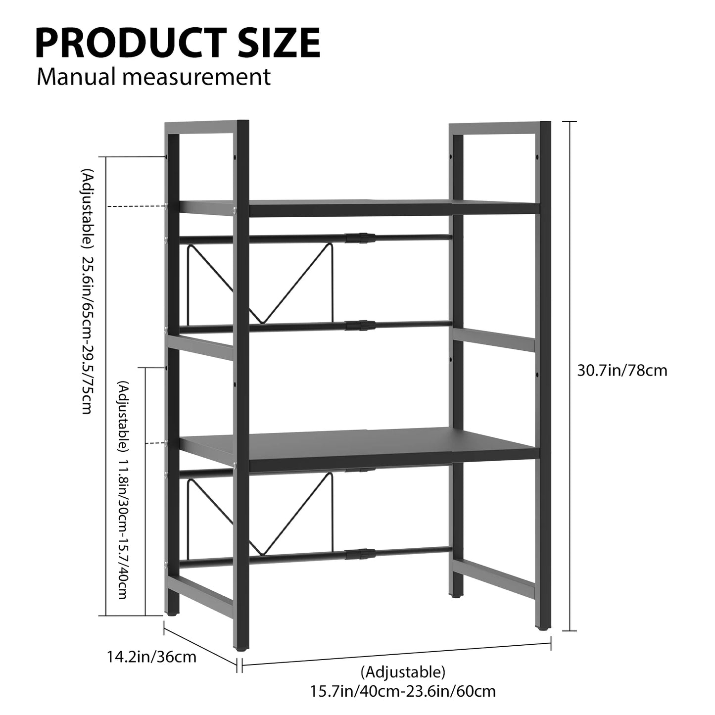3 Tiers Expandable Microwave Oven Rack with 6 hooks, Microwave Shelf Stand, Carbon Steel for Pots Pans Rice Cooker