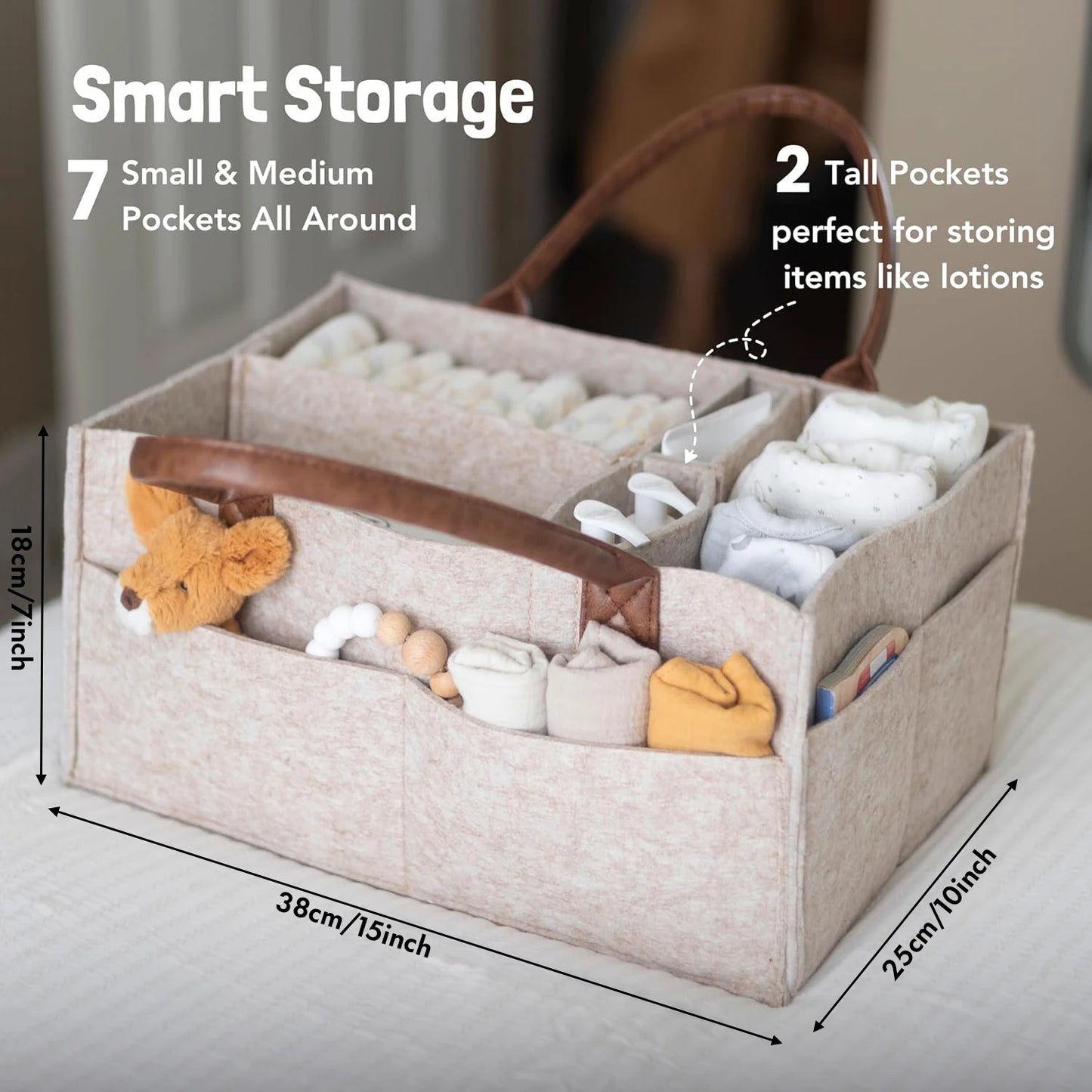 Baby Nappy  Caddy Organiser - Neutral Baby Gifts for Baby Shower Registry Items - Car Organiser for Nappy Wipes
