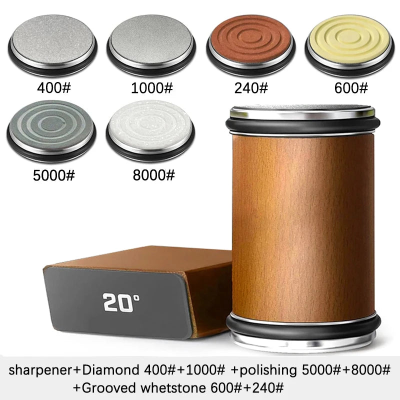 Niiruo Rolling Knife Sharpener Kit Double Sided Diamond Sharpening 15/20° Degree Magnetic Angle For Kitchen Knives Whetstone Set