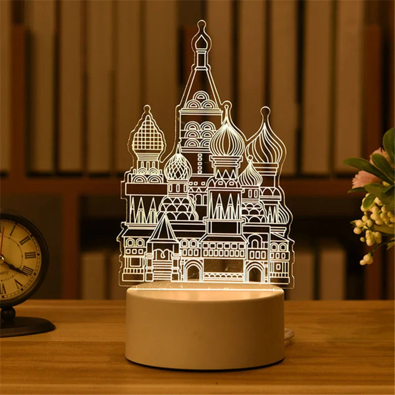 1pc USB Operated Night Light Creative 3D Acrylic Bedroom Bedside LED Table Lamp Ornaments Christmas Holiday Birthday Event Gift