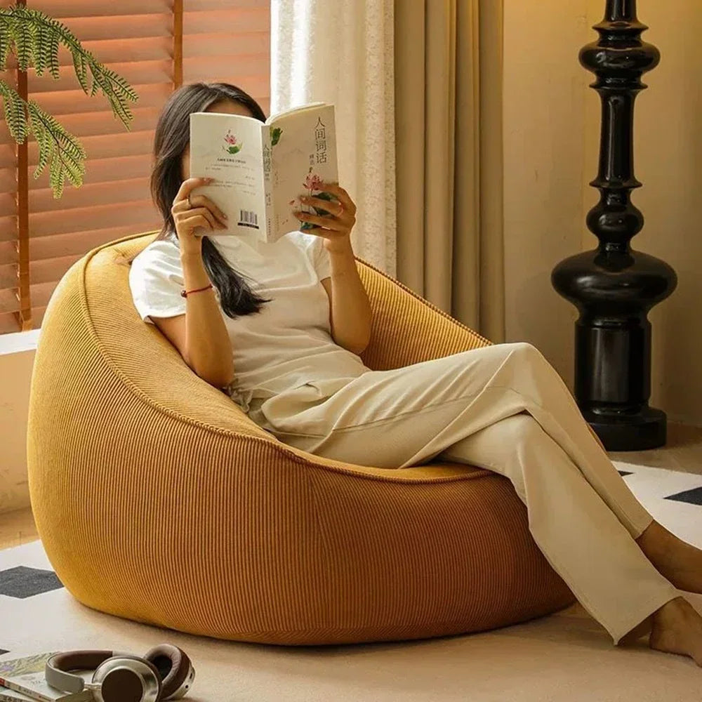 Single Lazy Bean Bag Sofa Upscale Soft Balcony Comfortable Sofa Chair with Footrest Padding Included Home Furniture
