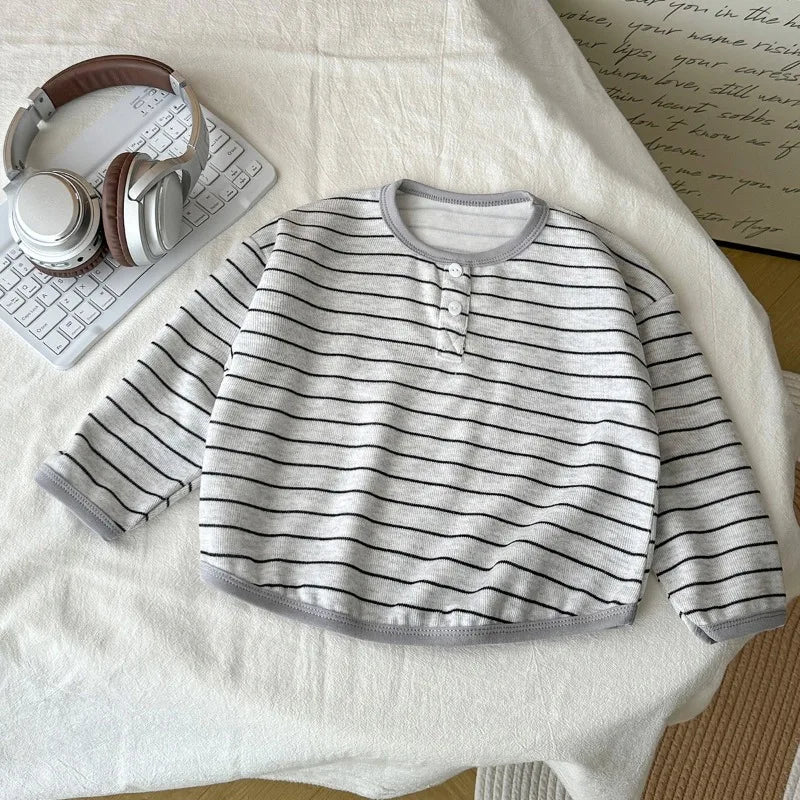 Kids Striped Long Sleeve Top, Soft Cotton Autumn Tee