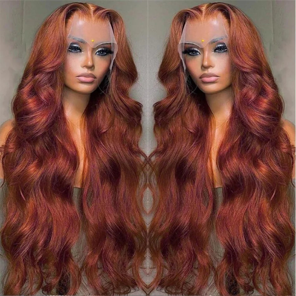 HD 13x6 Reddish Brown Body Wave Lace Frontal Human Hair Wigs 100% Red Colored 13x4 Lace Frontal Wigs Human Hair Wigs Pre Plucked