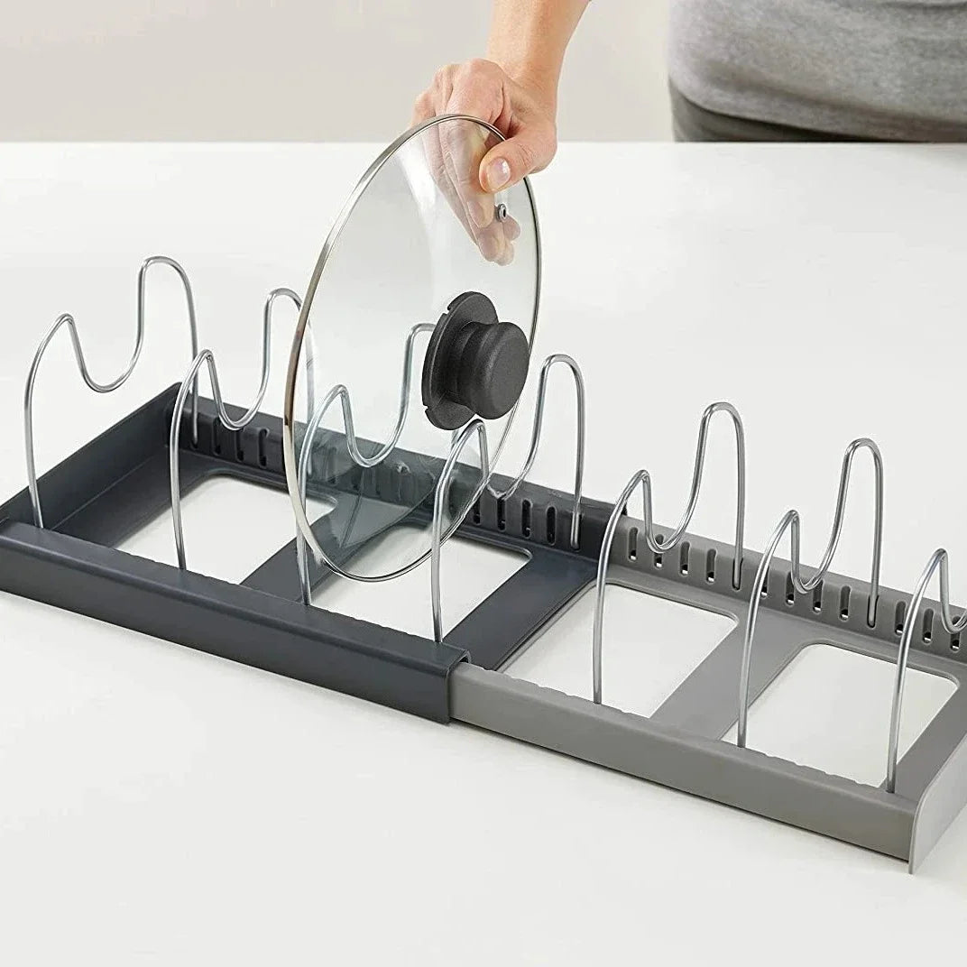 7-grid Telescopic Pot Rack, Pans Organiser, Cabinet Holder for Pots, Pans and Lids