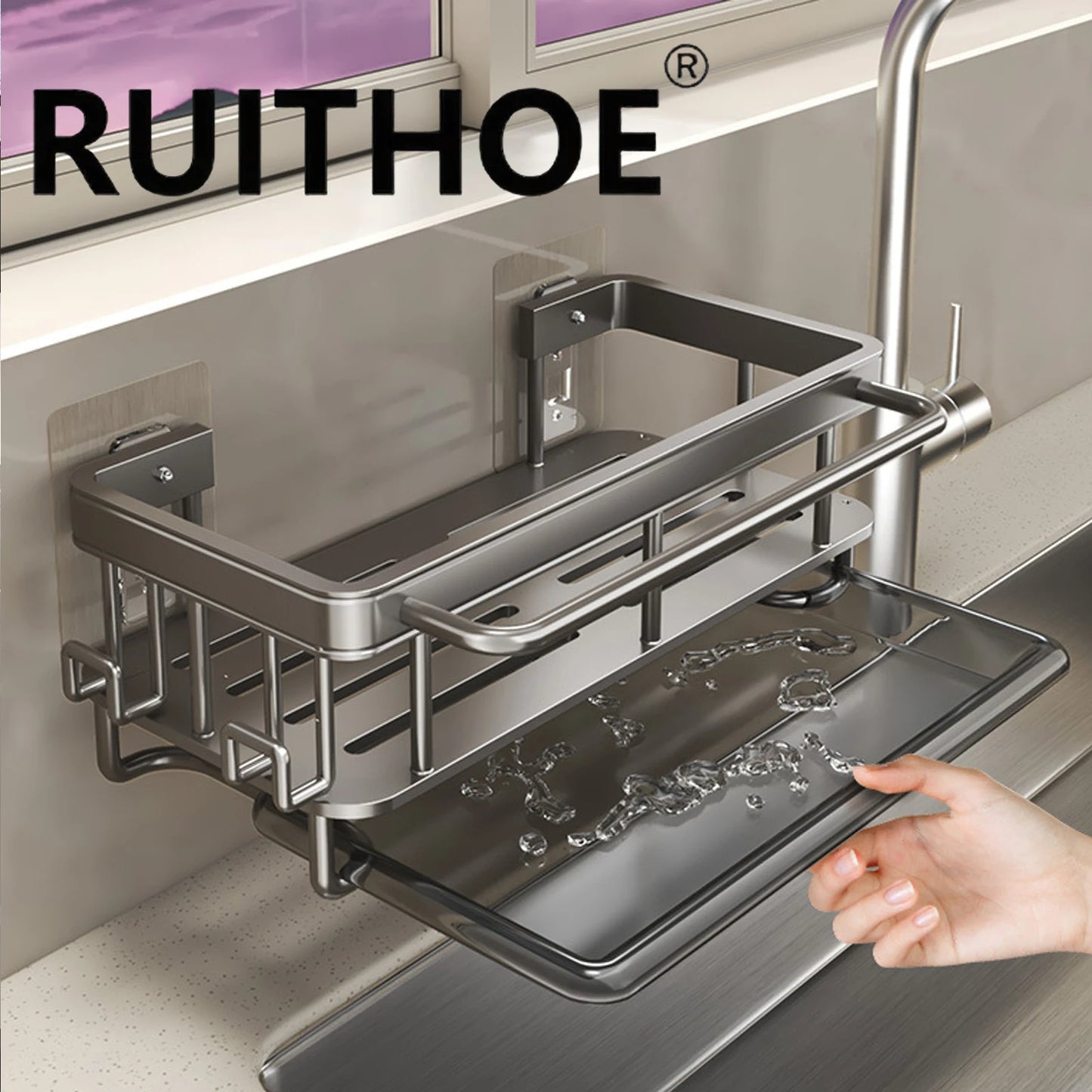 Kitchen Sink Drain Rack With Tray Aluminum  Sink Shelf Soap Sponge Holder Dishcloth Towel Rack filter basket