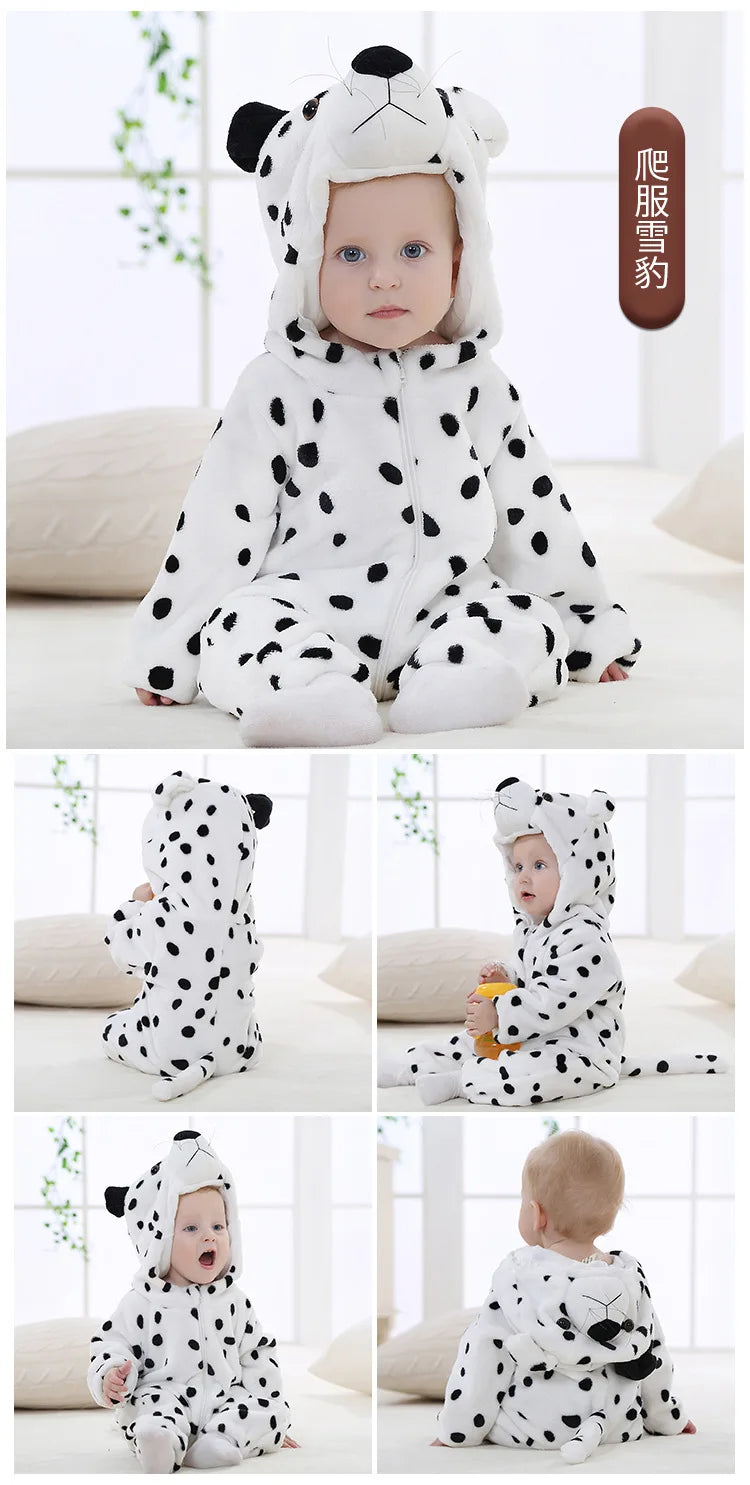 Baby Rompers Kids Cosplay Winter Flannel One-Pieces Hooded Jumpsuits Stitch Jumpers Overall Girl Grows Boy Growings Roupa Bebes