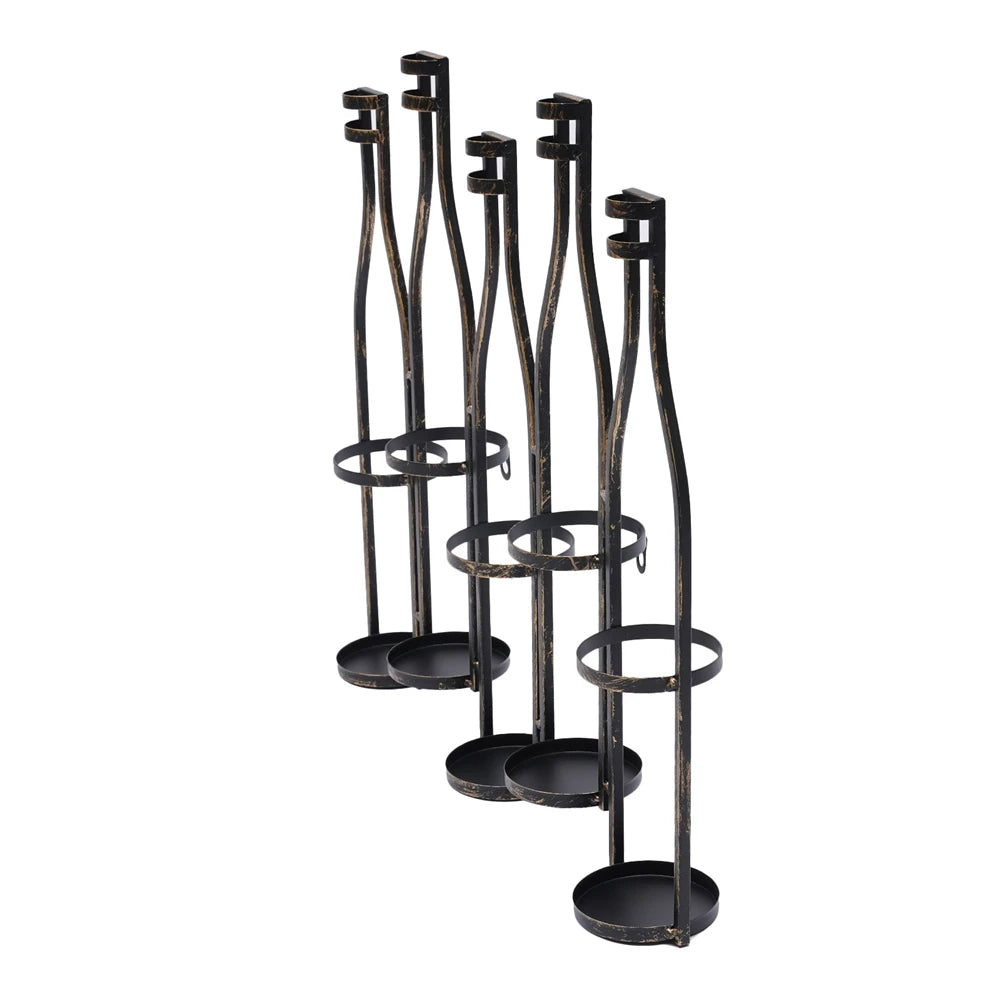 Bronze Vintage Five Bottle Wall-Mounted Wine Rack for Kitchen, Dining Room, Wine Cellar