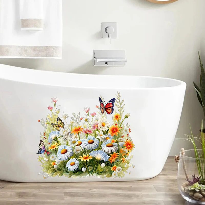 Butterfly Flower Waterproof Toilet Sticker Bathroom Toilet Seat Beautification Decorative Sticker Self-adhesive Decals