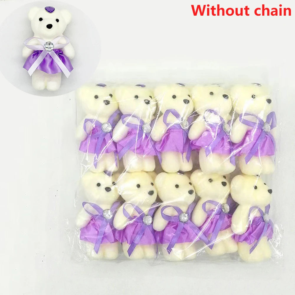 10pcs/Pack 12CM Couple Bear Flower Bouquet Dolls Mini Foam Teddy Bears Plush DIY Valentines Flower Gifts Packaging Accessor part