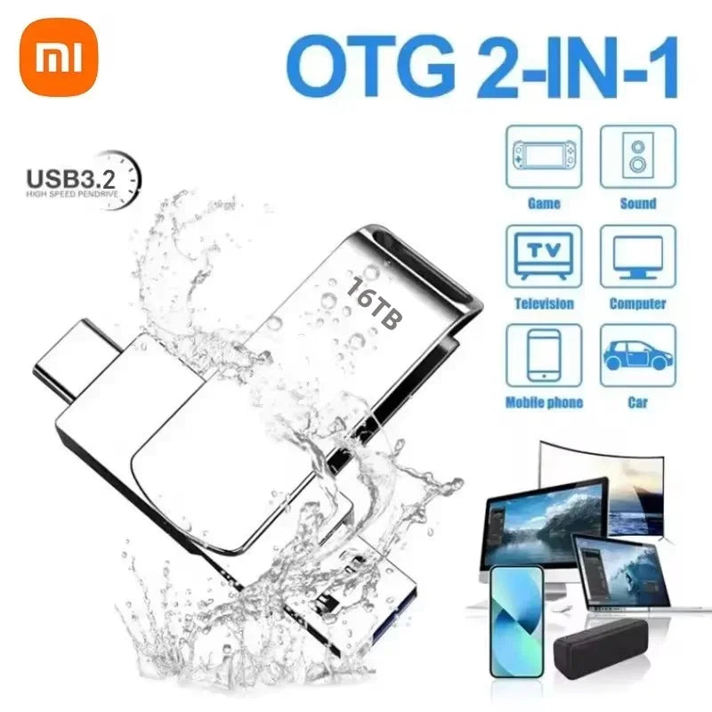 XIAOMI 16TB Flash Drives USB 3.2 High Speed USB Transfer Metal Pendrive Memory Card Pendrive Flash Disk Memoria Waterproof Stick