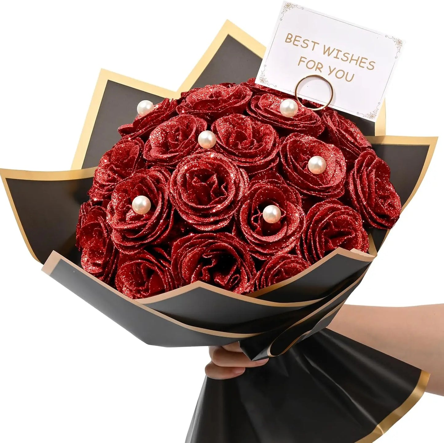 12/24pcs Red Glitter Roses Bouquet DIY Gift Set Everlasting Shiny Artificial Rose for Valentines Anniversary Engagement Wedding