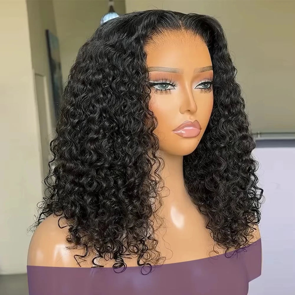 250 Density 14 16 Inch Deep Wave Short Bob 6x4 Glueless Wig Human Hair Ready to Wear 4x4 Curly Transparent Lace Frontal Wig