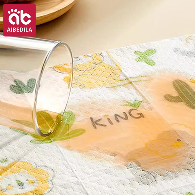AIBEDILA Baby Disposable Table Mats Oilproof Waterproof Sticky Placemats Cute Animal Design Portable Dining Pads for Toddlers