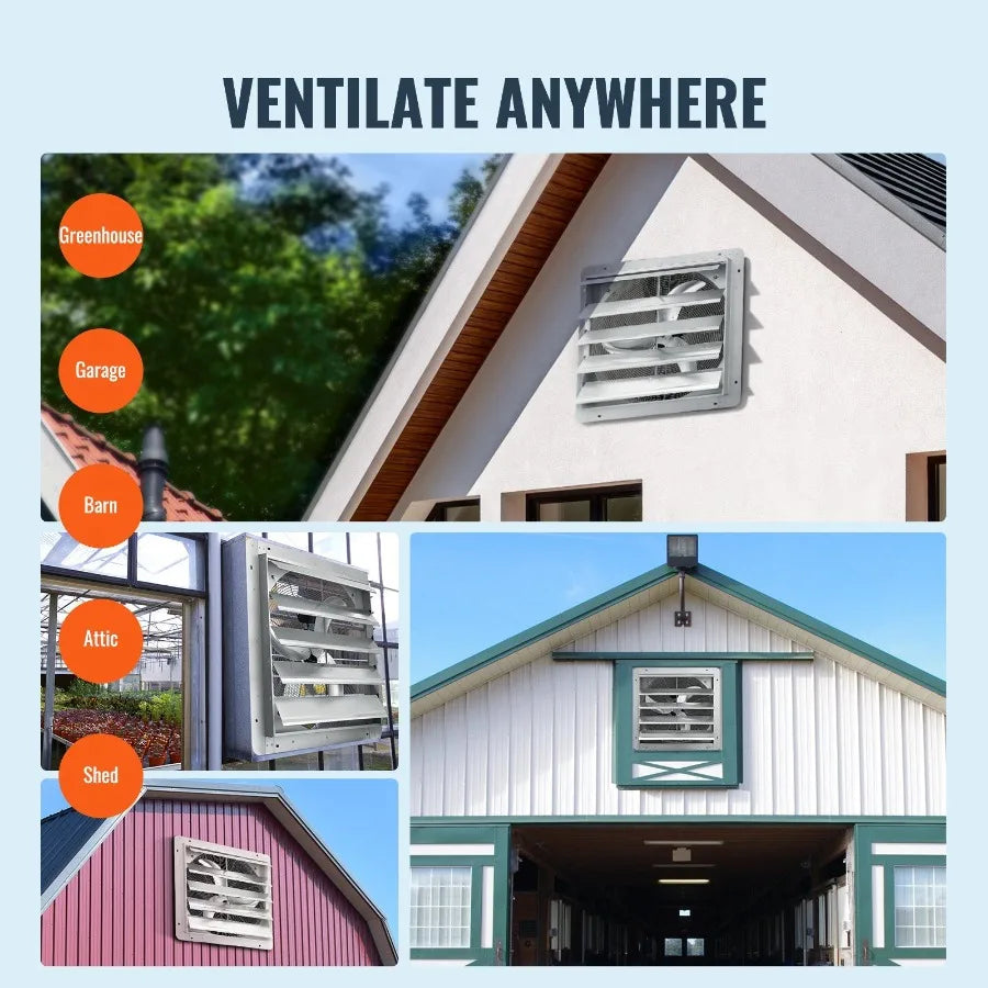 24'' Shutter Exhaust Fan Highspeed 3320 CFM Aluminum Wall Mount Attic Fan with ACmotor Ventilation and Cooling for Greenhouses