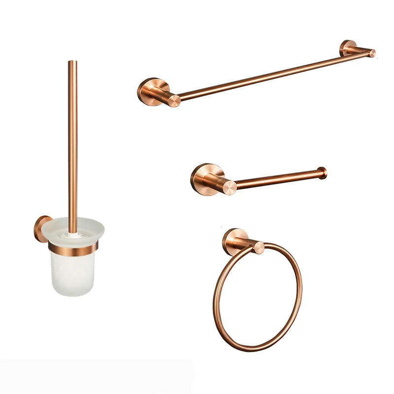 Brushed Rose Gold Towel Rack Single And Double Rod Ring Paper Holder Robe Hook Soap Dispenser Toilet Brush Bathroom Accessories