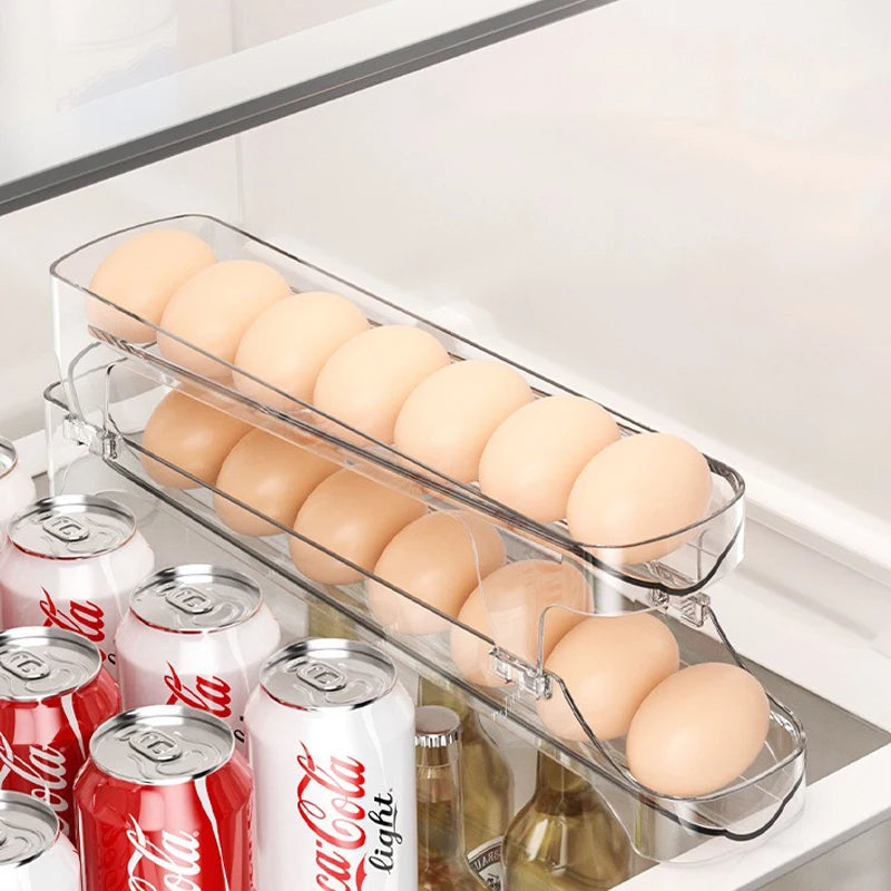Bilayer Fridge Egg Storage Box Automatic Rolling Eggs Holder Rack Ladder Style Refrigerator Eggs Dispenser Egg Organiser Holder