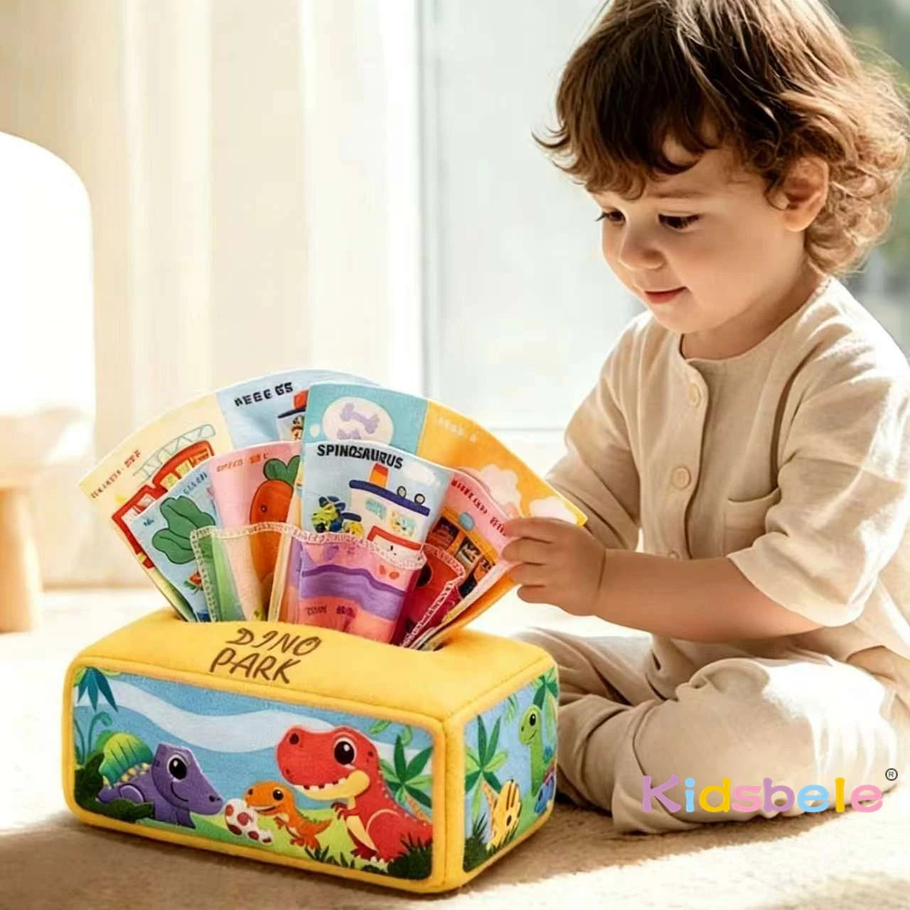 Montessori Tissue Box Toy for Baby Soft Pulling Cloth Sensory Fine Motor Skills and Calm Play for Toddlers Travel Stroller