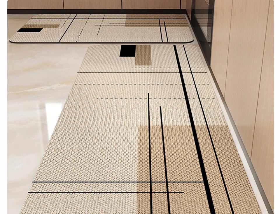 Kitchen Carpet Non-slip Waterproof Oil-proof PVC Leather Floor Mat Minimalist Gray White Letter Long Size Home Decoration Rugs