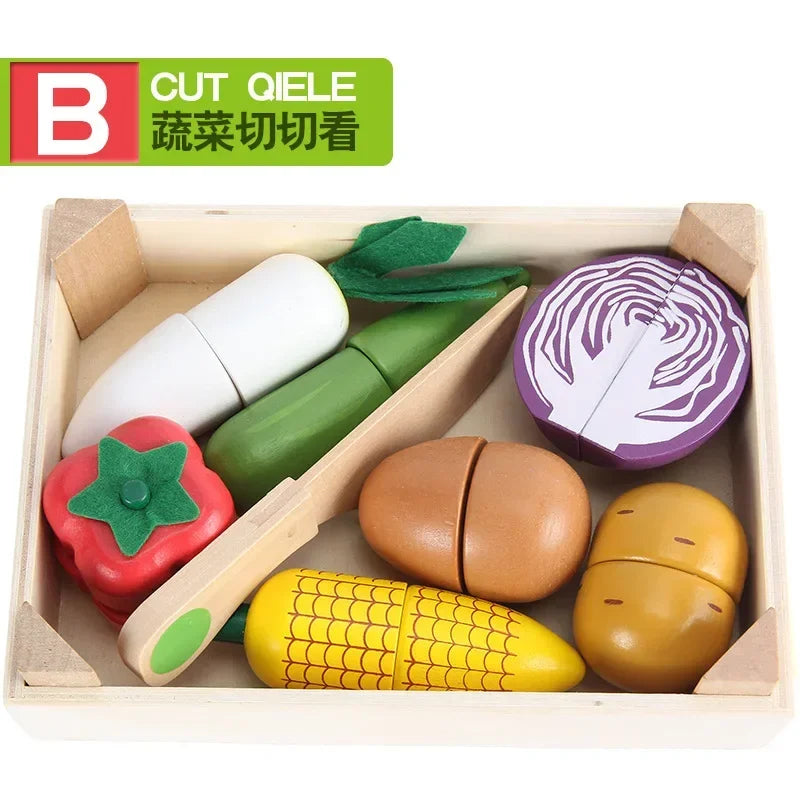 Wooden Simulation Kitchen Toy Montessori Pretend Play House Series Cut Fruit Desserts Children Cut Vegetables Educational Toys