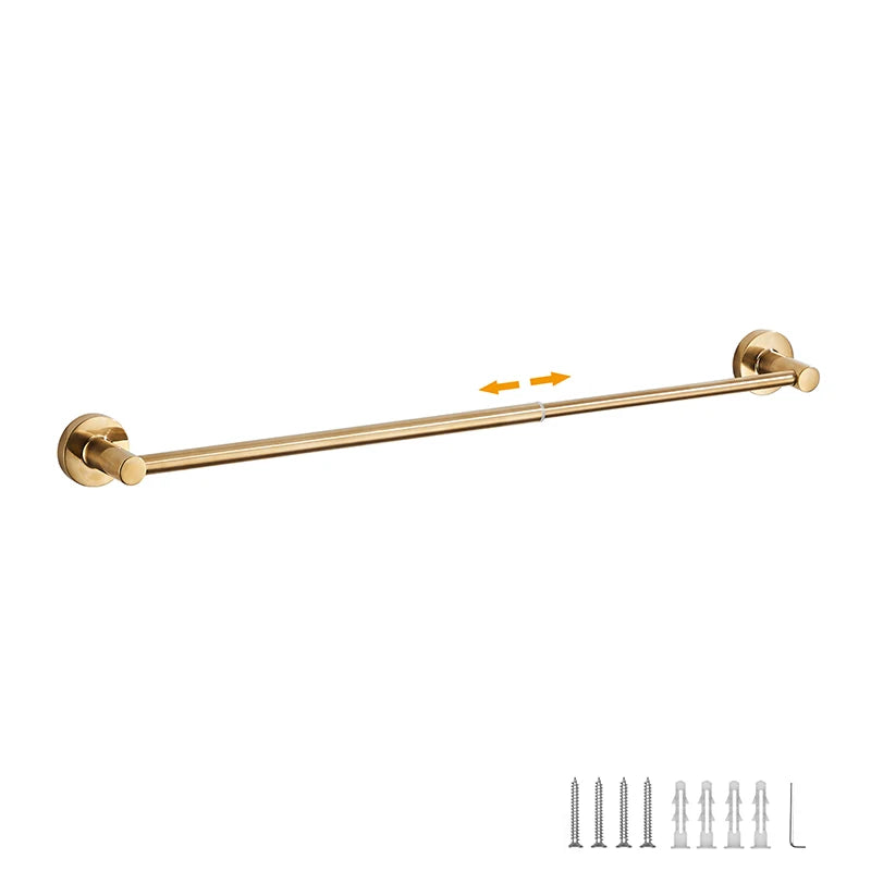 Bathroom Retractable Towel Single Bar Black, Chrome Single Towel Rack Extended Drying Towel Hanging Bar Bathroom Stainless Steel