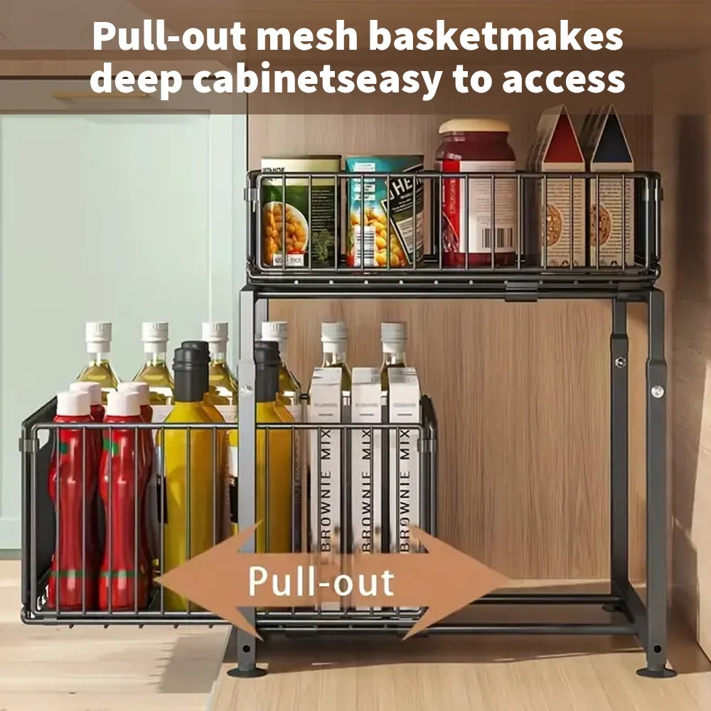 Kitchen Shelves Slide-out storage rack,Cabinet pull-out storage basket, Punch-free storage rack with suction cups,Spice rack