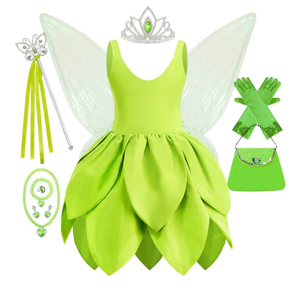 Tinkerbell Dress Girls Halloween Costumes Kids Girl Green Fairy Princess Fancy Tinker Bell Dress Birthday Party