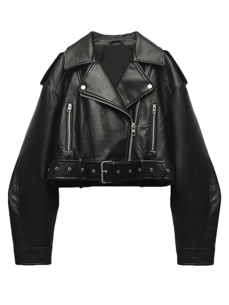 Turn-Down Collar Leather Jacket