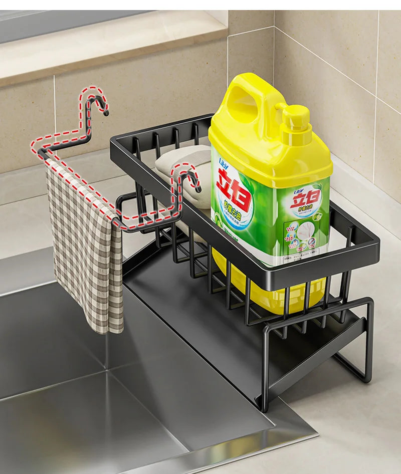Sink Cleaning Tools Storage Rack Kitchen Multifunctional Stainless Steel Drain Rack for Sponge Cleanser Organiser Rag Hanger