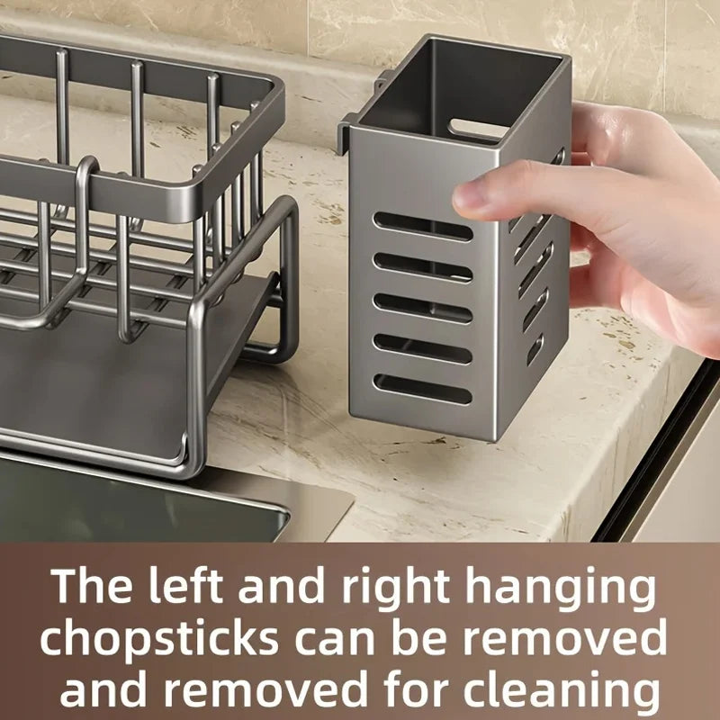 Stainless Steel Kitchen Sink Storage Rack, built-in Sponge Rack And Drainage Basket For Kitchen Cleaning And Storage