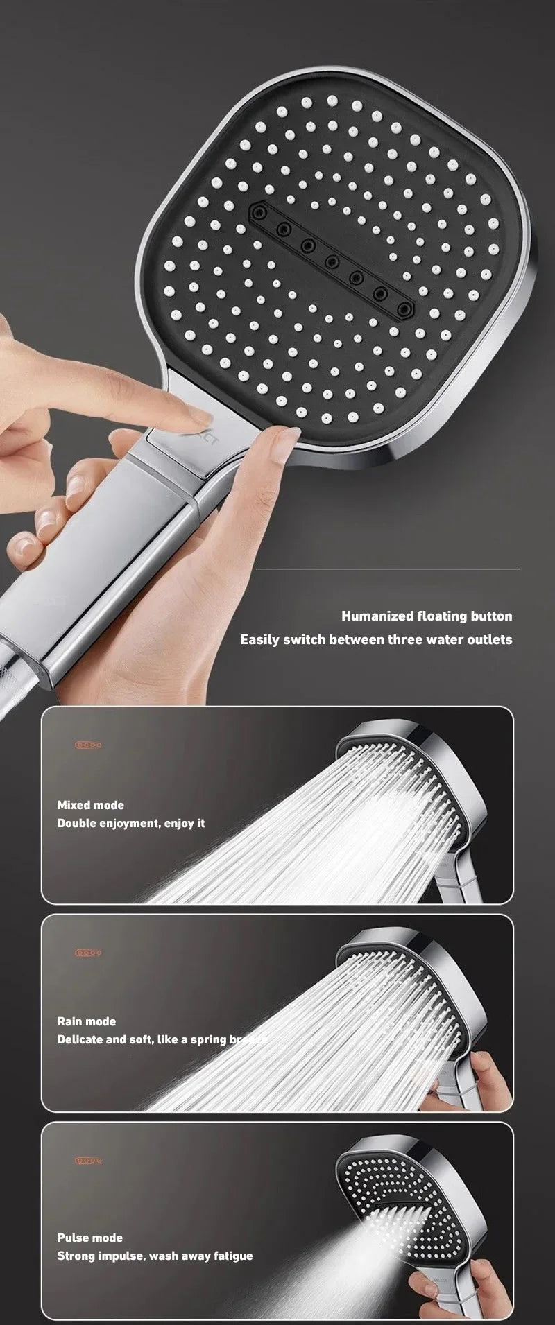 13cm Large Panel 3 Modes Adjustable Shower Head  High Pressure Massage Shower Head Filter Element Bathroom Accessories