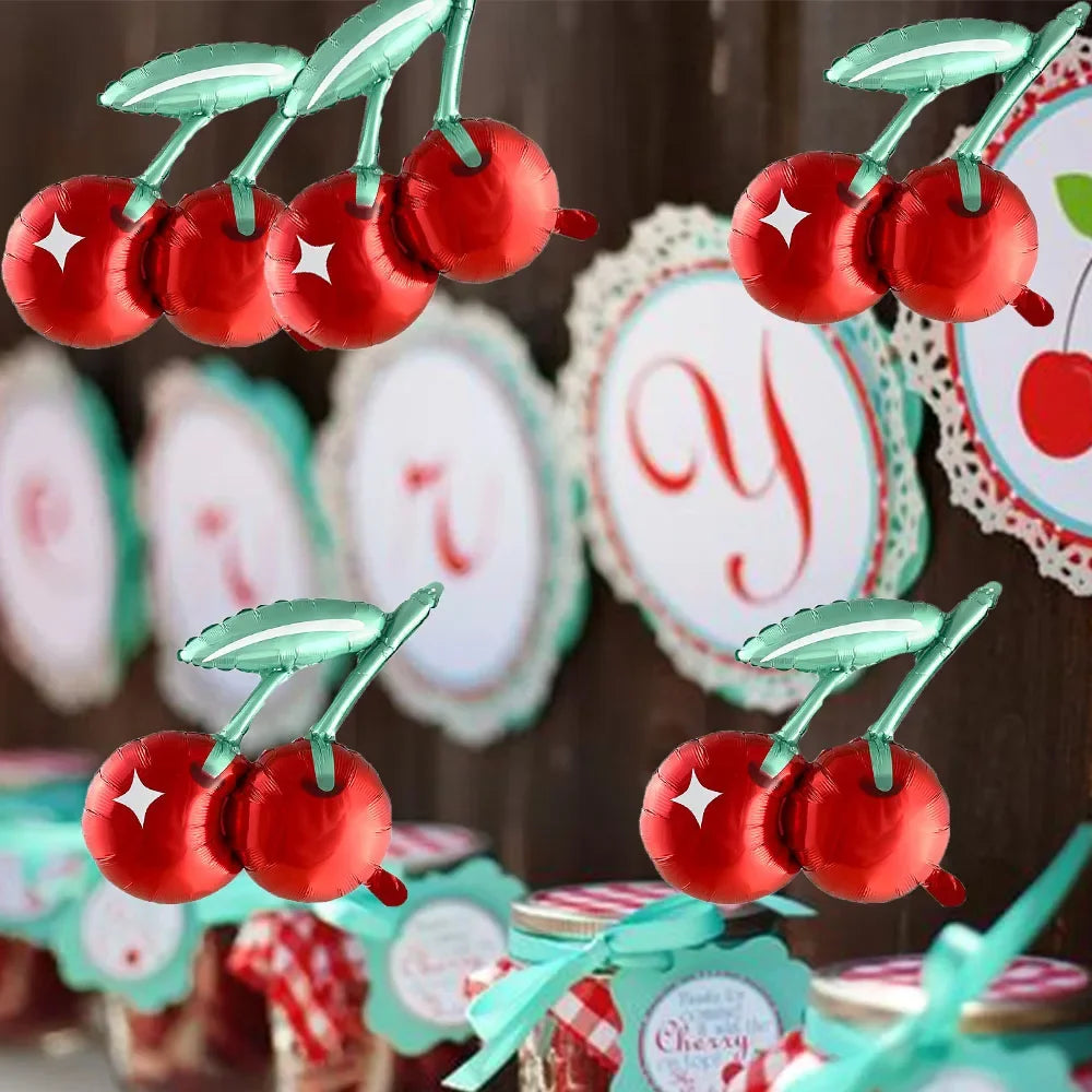3/4/5/6pcs Cherry Aluminum Film Balloon Fruit Theme Sweet Girl lovely Cherry Birthday Party Valentine Scene Decoration Balloon