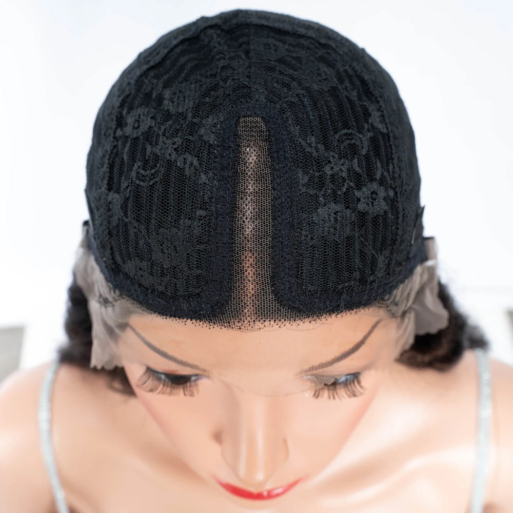 Lekker 14" Short Deep Wavy Bob 13x1 T Part Lace Front Human Hair Wigs For Women Brazilian Remy Hair Middle Part Body Wave Wigs