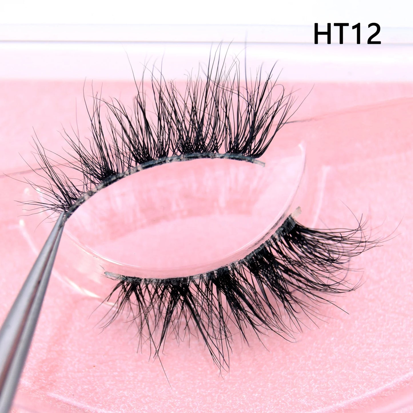 Visofree 3D Mink Half Lashes – Natural Long False Eyelashes with Clear Band, Handmade HT04