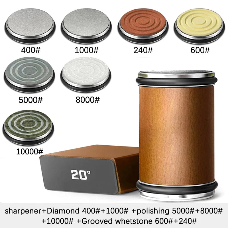 Niiruo Rolling Knife Sharpener Kit Double Sided Diamond Sharpening 15/20° Degree Magnetic Angle For Kitchen Knives Whetstone Set
