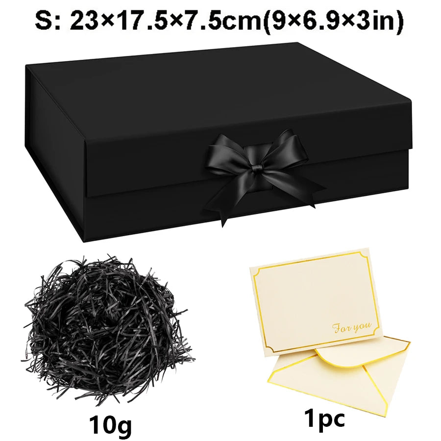 Pink/Black Magnetic Closure Gift Box with Raffia Gold Envelopes Wedding Birthday Jewelry Special Occasion Packaging JXB