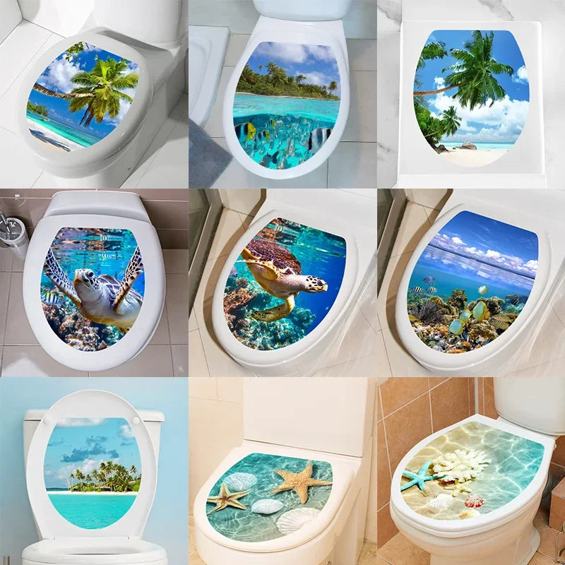 1pc DIY Undersea Animal Pattern Bathroom Decor 3D Toilet Seat Sticker PVC Art Wallpaper Removable Bathroom Decals Toilet Sticker