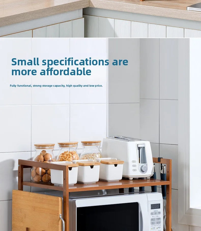Kitchen Shelf Countertop Double Microwave Oven Shelf Desktop Seasoning Oven Storage Rack Bamboo Solid Wood