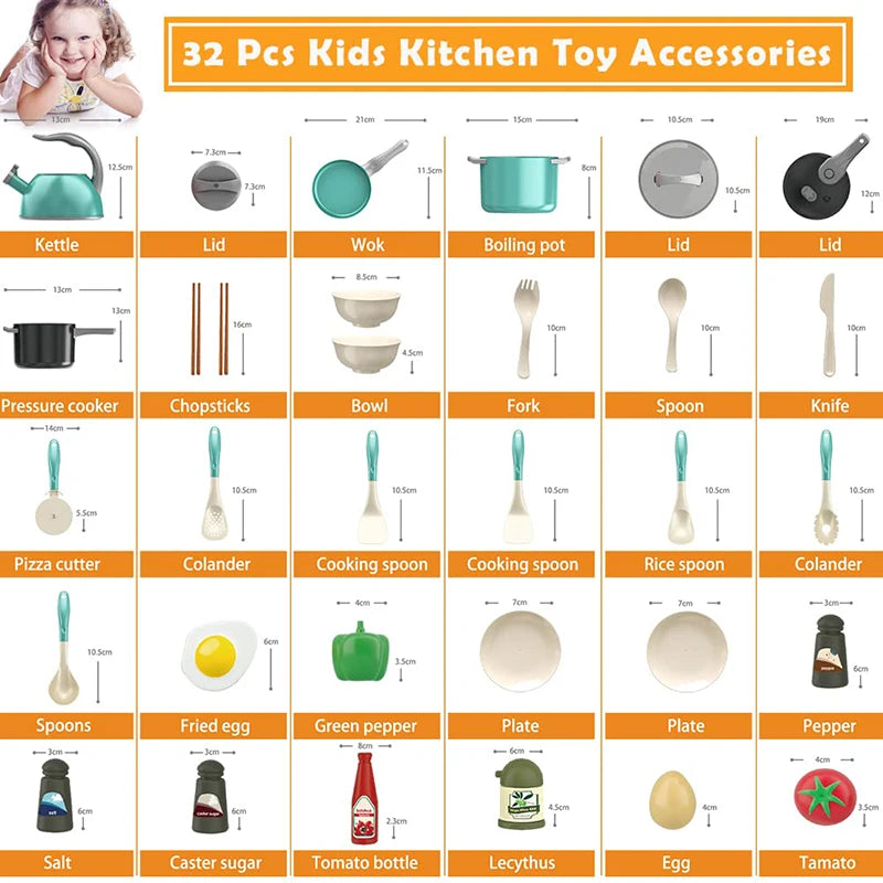Kids Kitchen Toy Accessories Toddler Pretend Cooking Playset with Play Pots Pans Utensils Cookware Toys Play Food for Children
