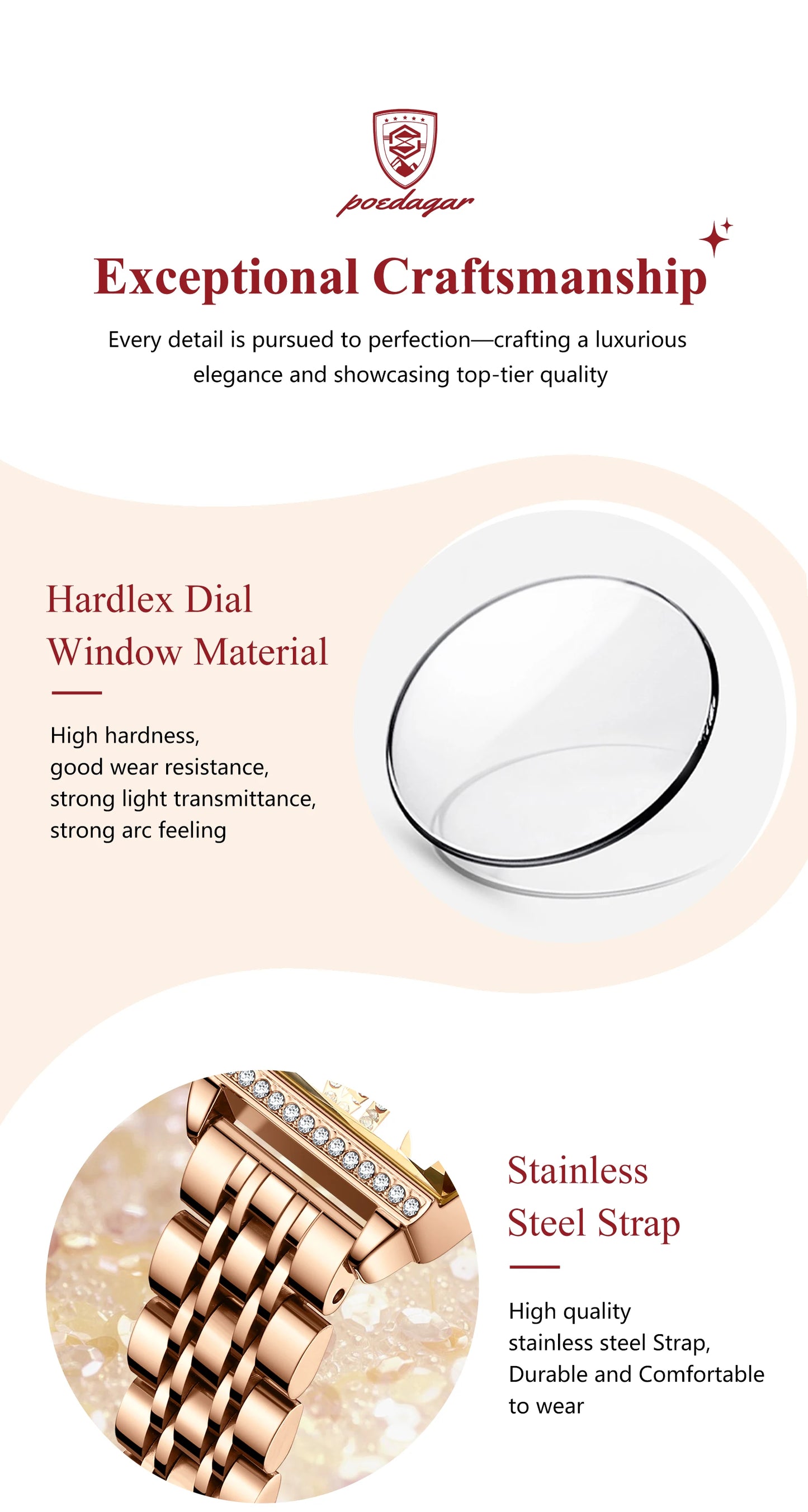 POEDAGAR Top Exquisite Woman Watches High Quality Date Fashion Waterproof Ladies Watch Stainless Steel Women's Quartz Wristwatch