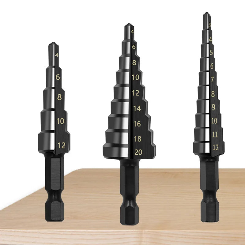 Black Hexagonal Shank Straight Groove Step Drill Bit